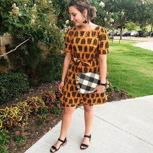 LEAF orange & black pattern dress
